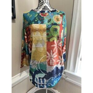 Shana Artsy Dolman Sleeve Tunic Top Floral All Over Print Lagenlook Womens XL